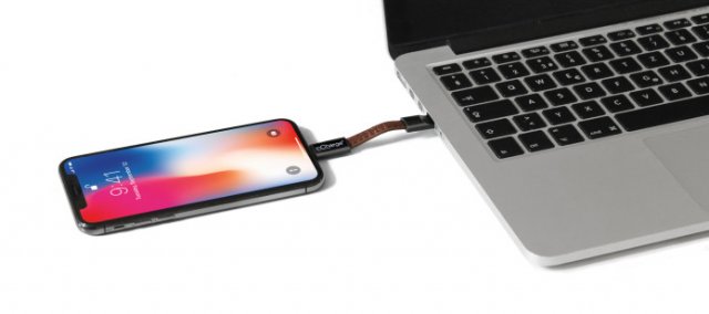 inCharge® All-in-one  redukce USB - Lightning / Micro USB / USB-C, 8cm - hnědá
