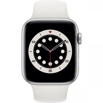 Apple Watch Series 6 44mm stříbrný hliník s bílým sportovním řemínkem