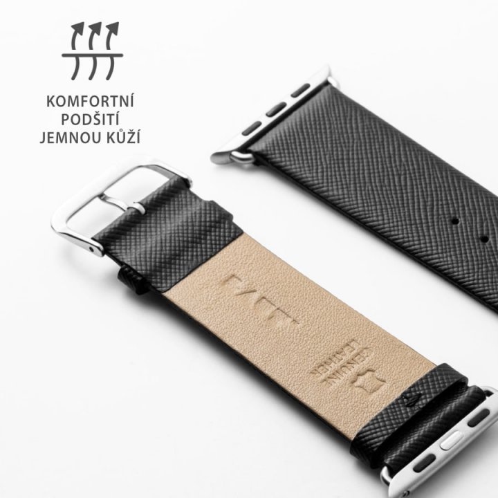 LAUT Prestige – saffiánový řemínek na Apple Watch 42 / 44 / 45 / 49 mm, černý