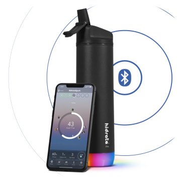 HidrateSpark – nerezová chytrá lahev s brčkem, 620 ml, Bluetooth tracker, černá