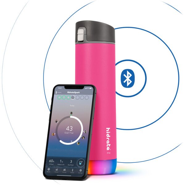 HidrateSpark – nerezová chytrá lahev, 620 ml, Bluetooth tracker, růžová