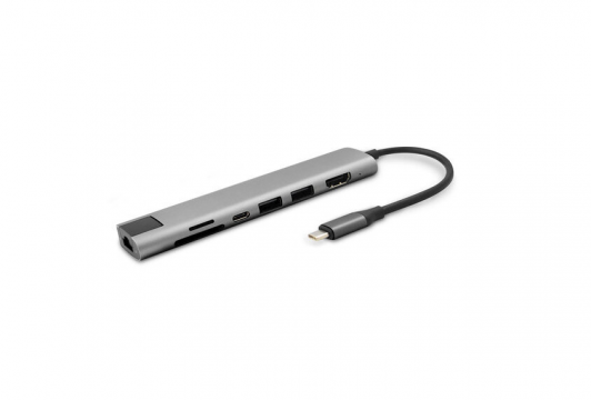 Epico USB HUB Multimedia 3 - USB-C PD 3.0, 2 x USB 3.0, HDMI 4K 30Hz, Ethernet, SD, šedý