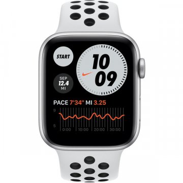 Apple Watch Nike Series 6 Cellular 40mm stříbrný hliník s platinovým/černým sportovním řemínkem