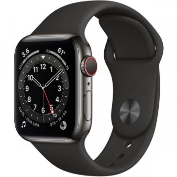 Apple Watch Series 6 Cellular 44mm grafitová ocel s černým sportovním řemínkem