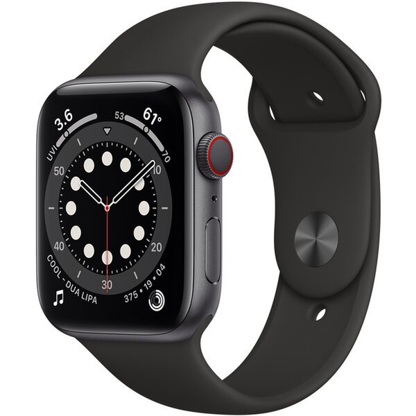 Apple Watch Series 6 Cellular 44mm vesmírně šedý hliník s černým sportovním řemínkem