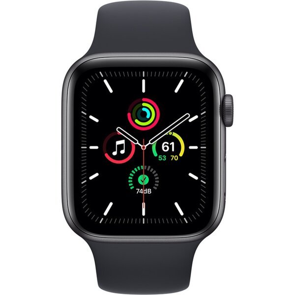 Apple Watch SE GPS 44mm vesmírně šedé s černým sportovním řemínkem