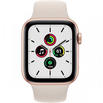 Apple Watch SE GPS 44mm zlaté s hvězdně bilým sportovním řemínkem