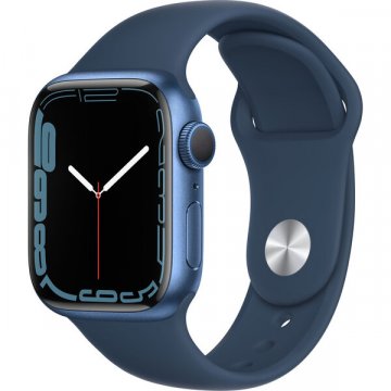 Apple Watch Series 7 GPS 41mm modrý hliník s modrým sportovním řemínkem