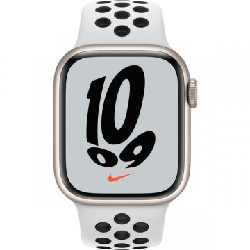 Apple Watch Series 7 GPS 45mm Nike bílý hliník s platinovým/černým sportovním řemínkem