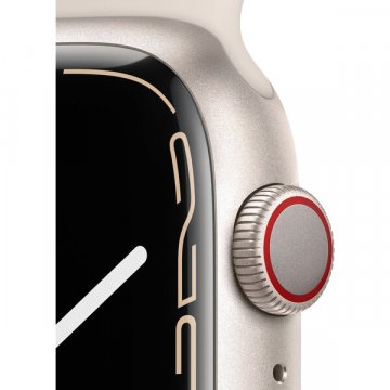 Apple Watch Series 7 Cellular 45mm bílý hliník s bílým sportovním řemínkem