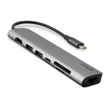 Epico USB HUB Multimedia 3 - USB-C PD 3.0, 2 x USB 3.0, HDMI 4K 30Hz, Ethernet, SD, šedý