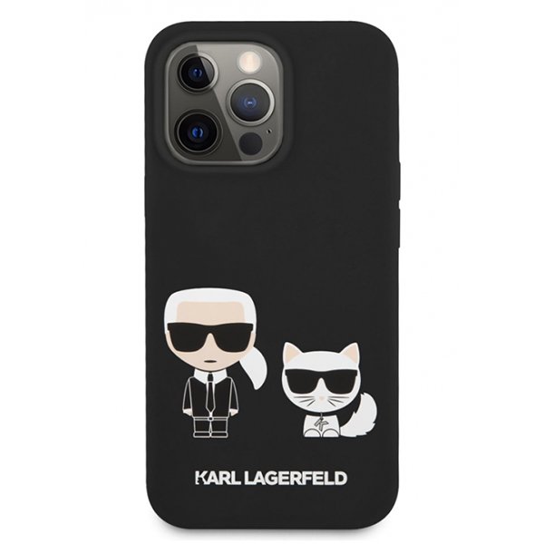 Karl Lagerfeld and Choupette PU kožený kryt iPhone 13 Pro - černý