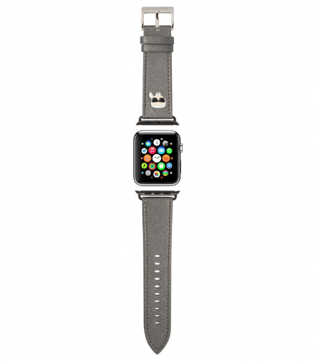 Karl Lagerfeld Karl Head PU řemínek pro Apple Watch 42 / 44/ 45 / 49 stříbrný
