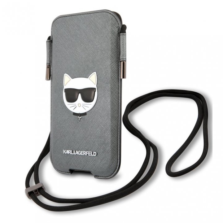 Karl Lagerfeld Choupette Head Saffiano PU Pouch L - stylové pouzdro na telefon, šedé