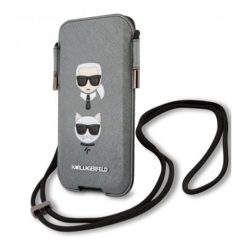 Karl Lagerfeld and Choupette Head Saffiano PU Pouch L - stylové pouzdro na telefon, šedé