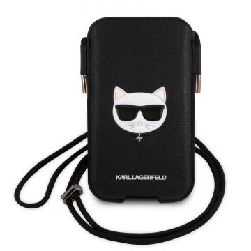 Karl Lagerfeld Choupette Head Saffiano PU Pouch S/M stylové pouzdro na telefon, černé