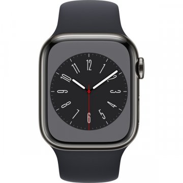 Apple Watch Series 8 Cellular 45mm grafitová ocel s černým sportovním řemínkem