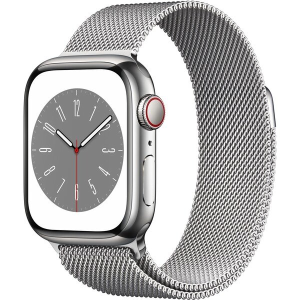 Apple Watch Series 8 Cellular 45mm stříbrná ocel se stříbrným milánským tahem