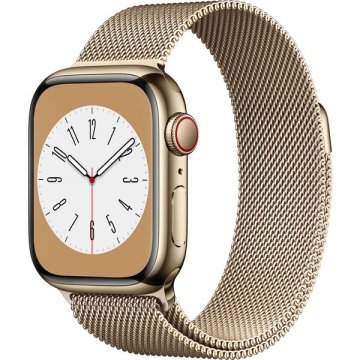 Apple Watch Series 8 Cellular 45mm zlatá ocel se zlatým milánským tahem