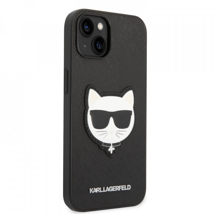 Karl Lagerfeld PU Saffiano Choupette Head ochranný kryt pro iPhone 14 - černý