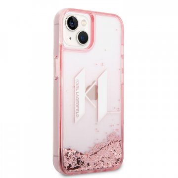 Karl Lagerfeld Liquid Glitter Big KL Logo ochranný kryt pro iPhone 14 - růžový