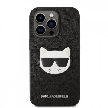 Karl Lagerfeld PU Saffiano Choupette Head ochranný kryt pro iPhone 14 Pro - černý
