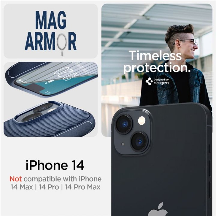 Spigen Mag Armor - ochranný kryt s MagSage pro iPhone 14, modrý