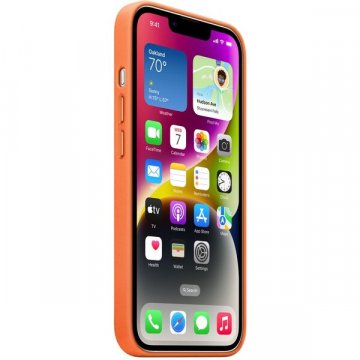 Apple kožený kryt s MagSafe na iPhone 14 oranžový