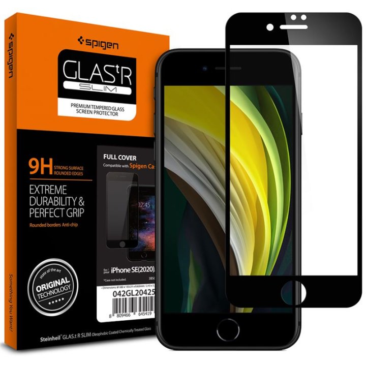 Spigen Glass FC HD, black - ochranné sklo pro iPhone SE2022 / SE2020 / 8 / 7 (bulk)