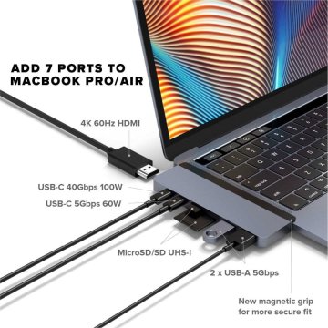 HyperDrive DUO 7 ve 2 USB-C Hub na MacBook Pro / Air - stříbrný