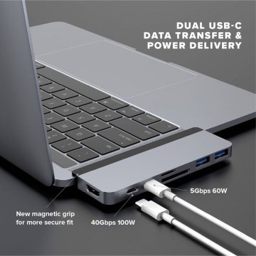 HyperDrive DUO 7 ve 2 USB-C Hub na MacBook Pro / Air - stříbrný