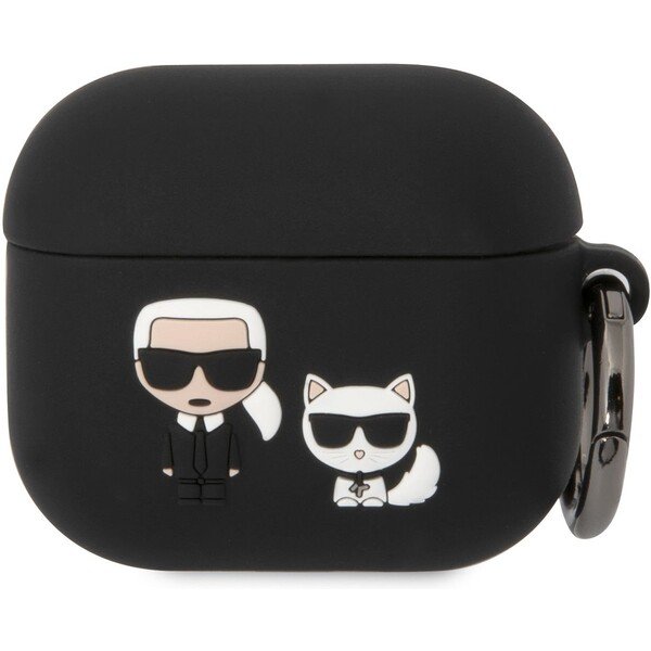 Karl Lagerfeld and Choupette, silikonové pouzdro pro Airpods 3, černé