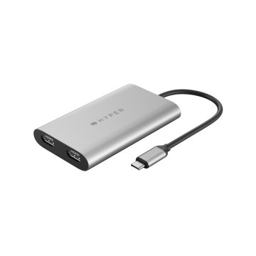 HyperDrive USB-C To Dual HDMI Adapter + PD over USB - Duální HDMI - USB-C adaptér, stříbrný
