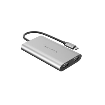 HyperDrive USB-C To Dual HDMI Adapter + PD over USB - Duální HDMI - USB-C adaptér, stříbrný