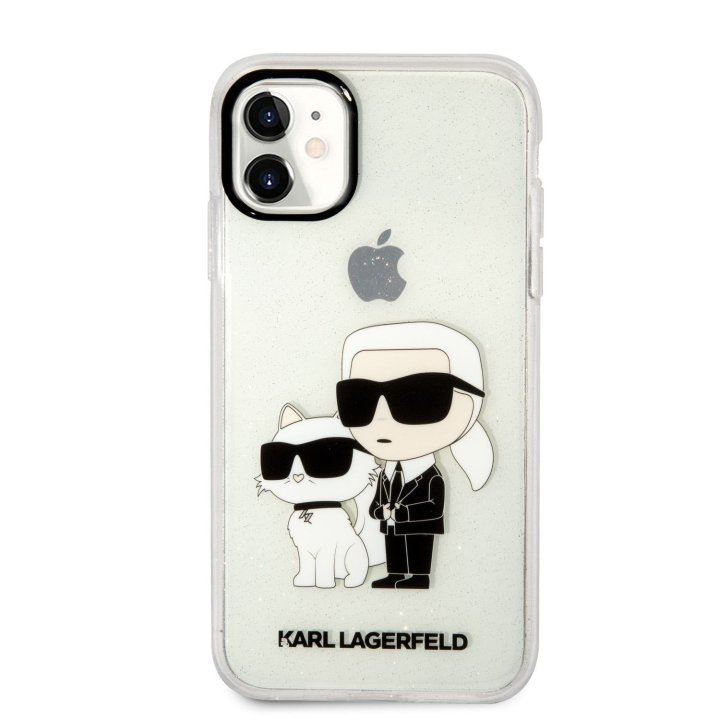 Karl Lagerfeld IML Glitter Karl and Choupette NFT, ochranný kryt pro iPhone 11, čirý