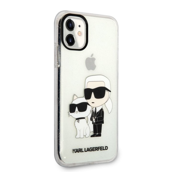 Karl Lagerfeld IML Glitter Karl and Choupette NFT, ochranný kryt pro iPhone 11, čirý