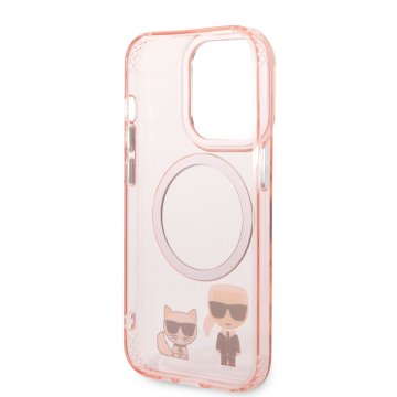 Karl Lagerfeld Karl and Choupette, ochranný kryt s MagSafe pro iPhone 14 Pro, růžový