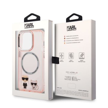Karl Lagerfeld Karl and Choupette, ochranný kryt s MagSafe pro iPhone 14 Pro, růžový