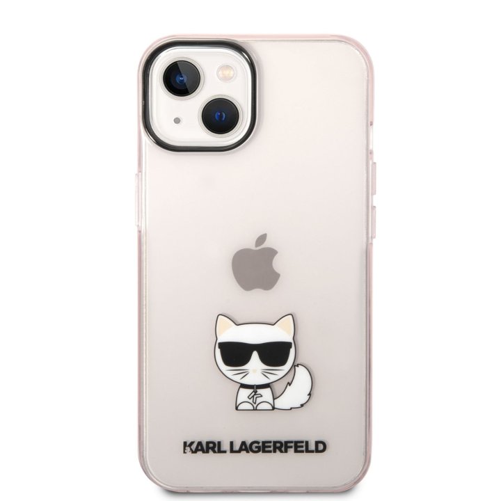 Karl Lagerfeld Choupette Logo, chranný kryt pro iPhone 14, růžový