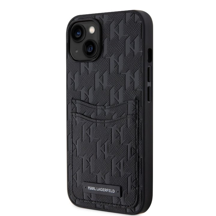 Karl Lagerfeld Saffiano Monogram Card Slot, kryt se slotem pro karty pro iPhone 13 černý