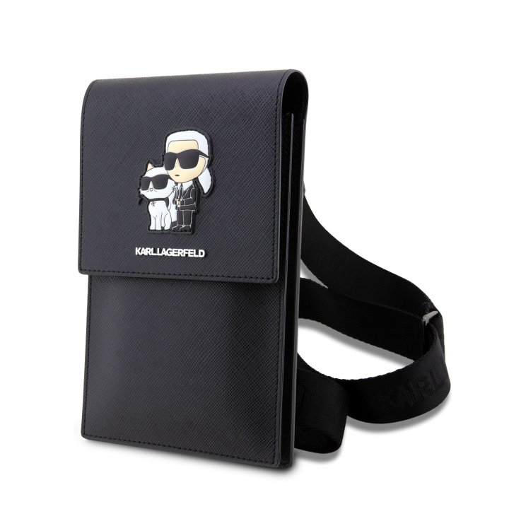 Karl Lagerfeld Saffiano Metal Logo NFT Wallet Phone - taška na mobilní telefon, černá