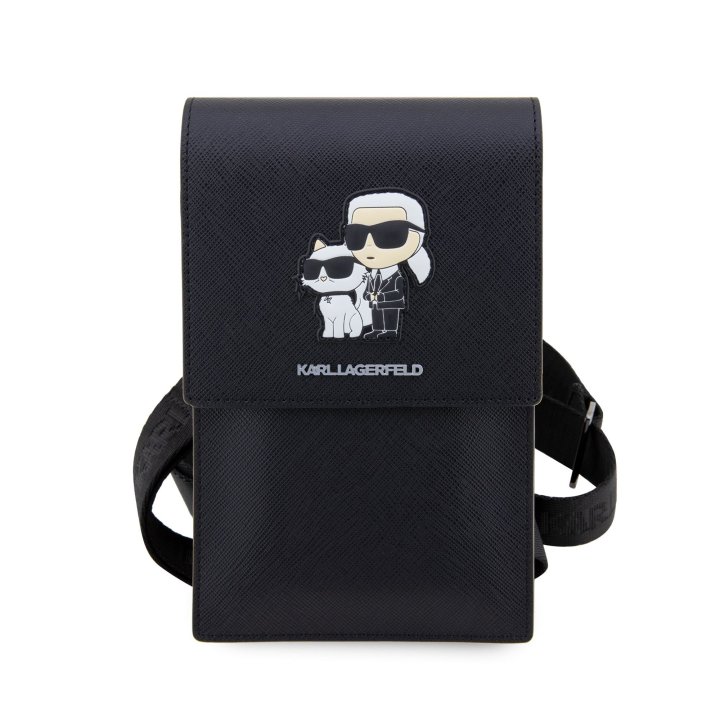 Karl Lagerfeld Saffiano Metal Logo NFT Wallet Phone - taška na mobilní telefon, černá