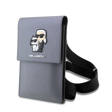 Karl Lagerfeld Saffiano Metal Logo NFT Wallet Phone - taška na mobilní telefon, stříbrná