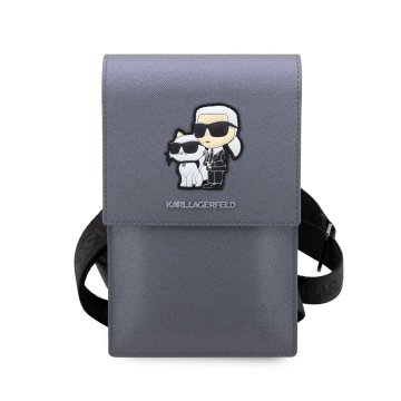 Karl Lagerfeld Saffiano Metal Logo NFT Wallet Phone - taška na mobilní telefon, stříbrná