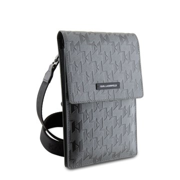 Karl Lagerfeld Saffiano Monogram Wallet Phone - taška na mobilní telefon, stříbrná