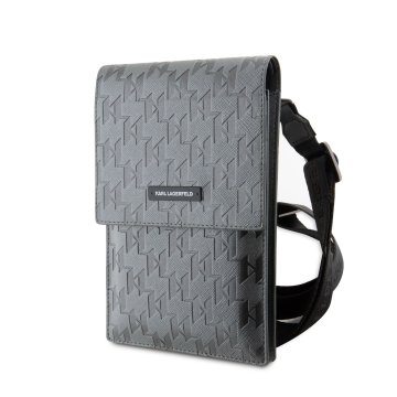 Karl Lagerfeld Saffiano Monogram Wallet Phone - taška na mobilní telefon, stříbrná