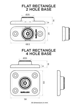 Quad Lock 360 Base - Flat Rectangle Base - 2 díry