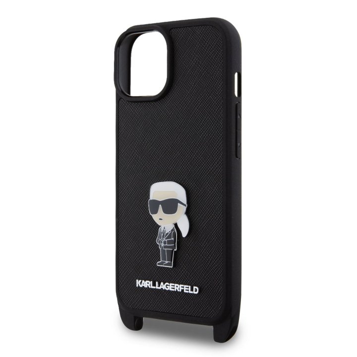 Karl Lagerfeld Saffiano Crossbody Iconic, kryt s popruhem pro iPhone 15, černý