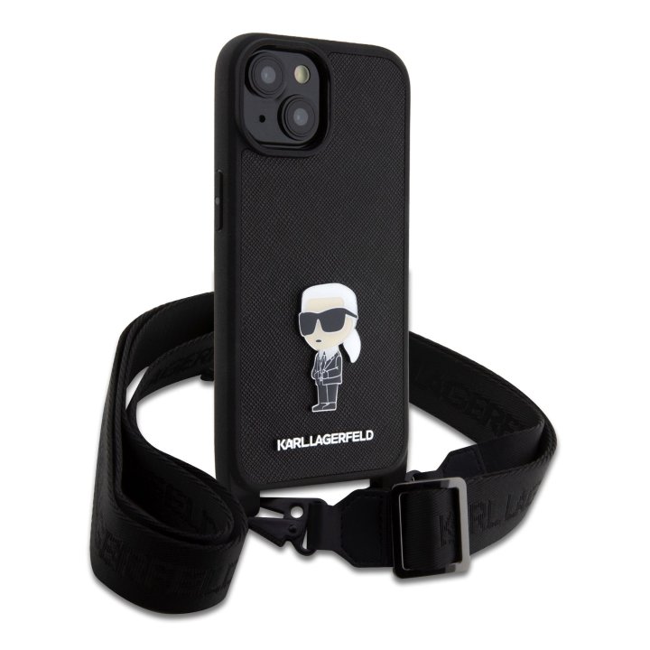 Karl Lagerfeld Saffiano Crossbody Iconic, kryt s popruhem pro iPhone 15, černý