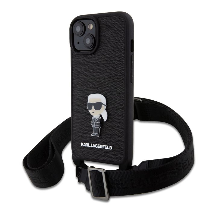 Karl Lagerfeld Saffiano Crossbody Iconic, kryt s popruhem pro iPhone 15, černý